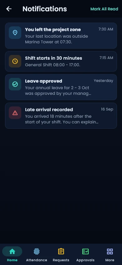 The in-app notifications inbox